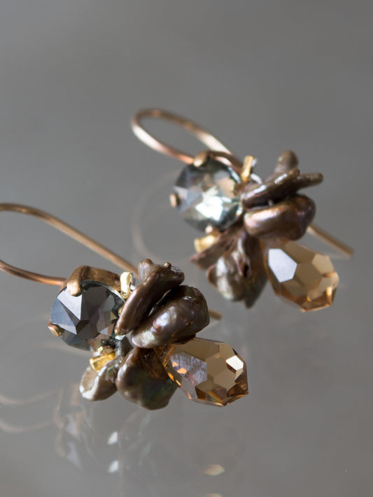 Oorbellen Bee Grijs Kristal, Citrien