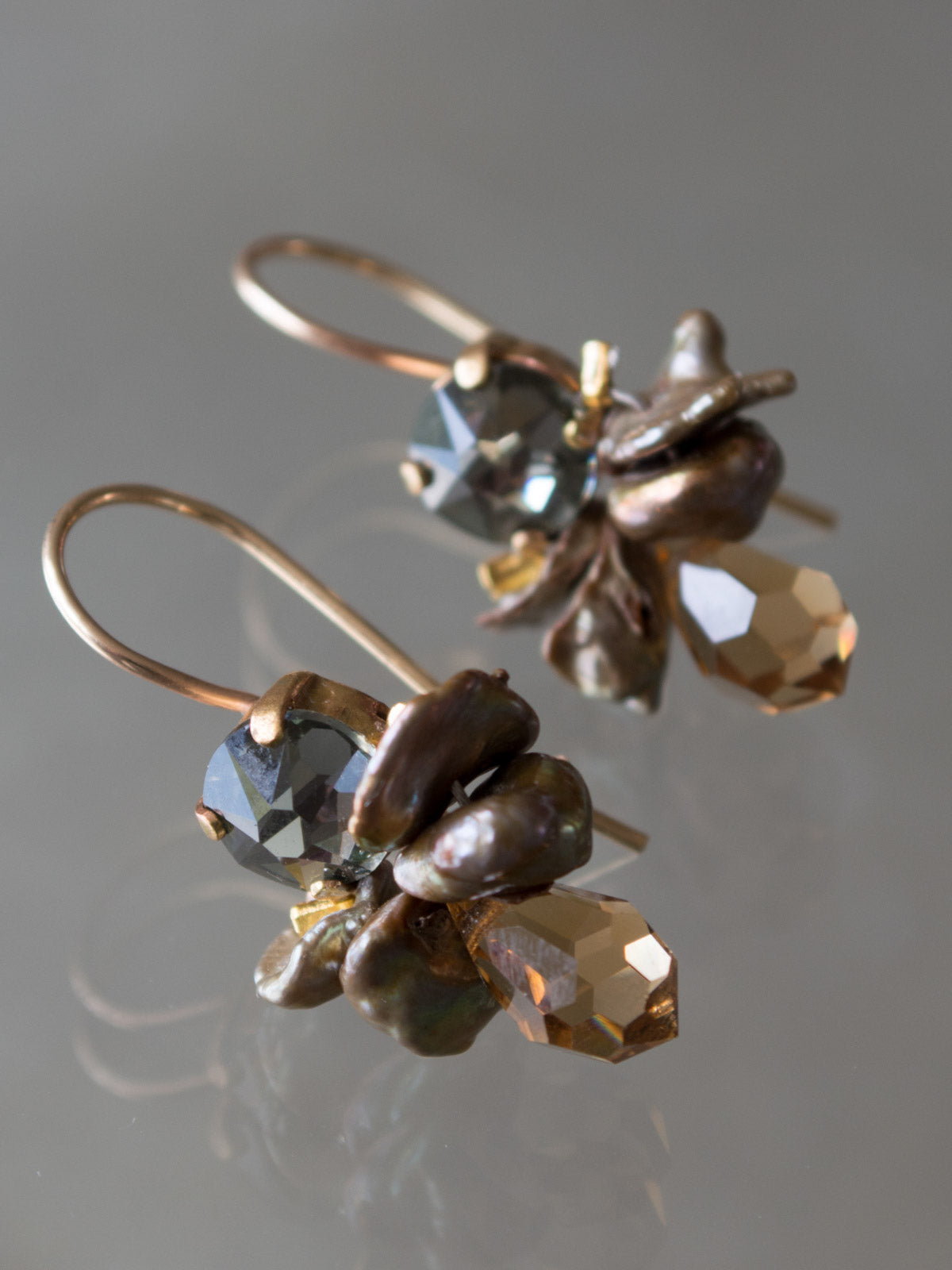 Oorbellen Bee Grijs Kristal, Citrien